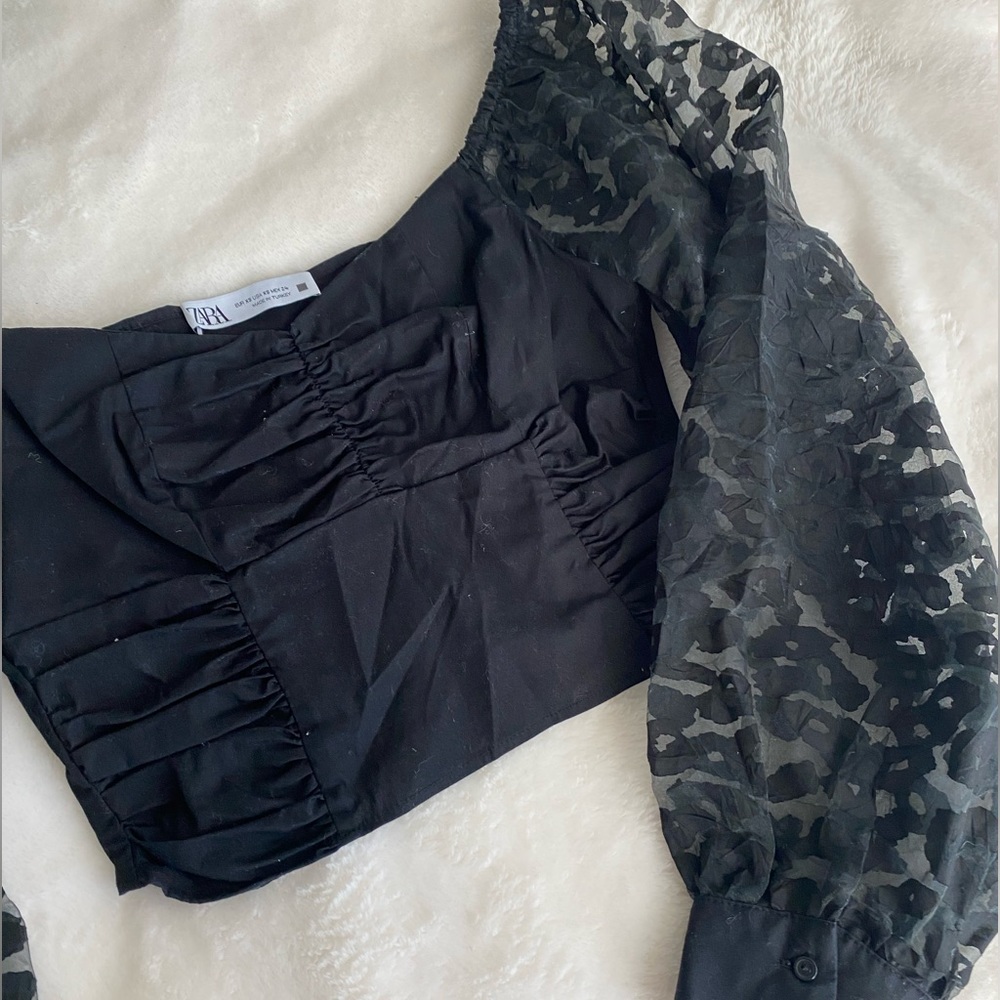 Zara Black Long Sleeve Corset(ish) Top